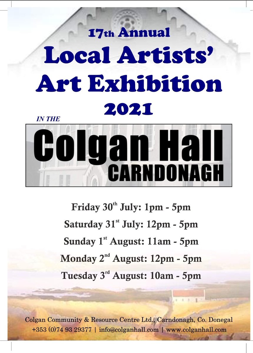Colgan Hall (@colganhall) on Twitter photo We're getting very excited about our annual art exhibition 2021!
<a href="/Visit_Inishowen/">Go Visit Inishowen, Donegal</a>
<a href="/visit_donegal/">Visit Donegal</a>
<a href="/ILoveInishowen/">I♡INISHOWEN</a>
<a href="/inishview/">Inish View</a> We're getting very excited about our annual art exhibition 2021!
<a href="/Visit_Inishowen/">Go Visit Inishowen, Donegal</a>
<a href="/visit_donegal/">Visit Donegal</a>
<a href="/ILoveInishowen/">I♡INISHOWEN</a>
<a href="/inishview/">Inish View</a>