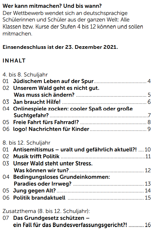 Aktionstage_PB's tweet photo. Wettbewerb POLITISCHE BILDUNG 2021
> größter deutschsprachiger Wettbewerb für die schulische #PolitischeBildung
> ausgelobt von der @bpb_de mit Partnern aus 🇧🇪, 🇱🇺, 🇮🇹, 🇦🇹 &amp; dem @goetheinstitut
> 2011 zum 50. Mal
Einsendeschluss : 23. Dezember 2021
#WettbewerbPB-Themen (Thread)⤵️ https://t.co/jBTd1amIV8