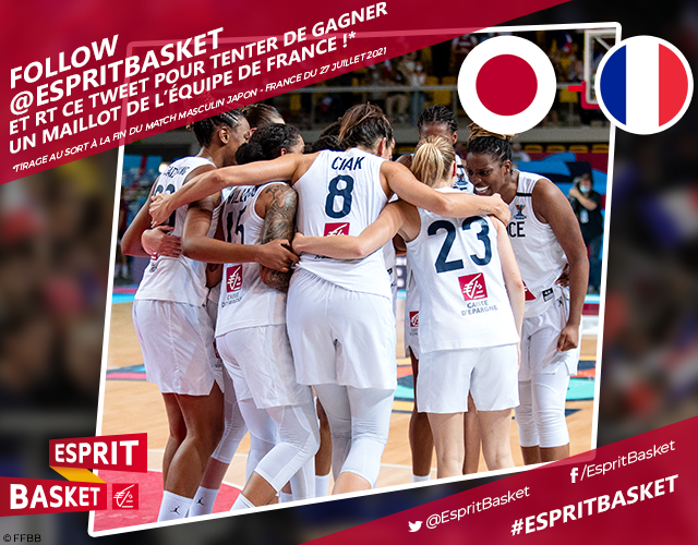 EspritBasket's tweet photo. Et hop, on vous fait gagner un maillot de l'équipe de France 🇫🇷 de basket à l'occasion du match des Bleues cette nuit face au Japon !

Follow + RT, good luck ! 🤞 #EspritBasket https://t.co/8UzG672UPK