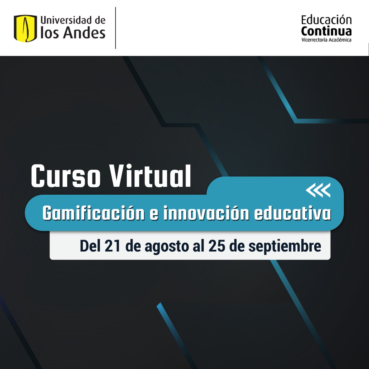 ¡Innova en el aula!

Inscríbete en el curso virtual de Gamificación e Innovación Educativa de <a href="/EdcoUniandes/">Educación Continua - Universidad de los Andes</a> dictado por nuestro experto en Gamificación Javier Velásquez y sube de nivel tus habilidades 

Más información: bit.ly/3BHidth