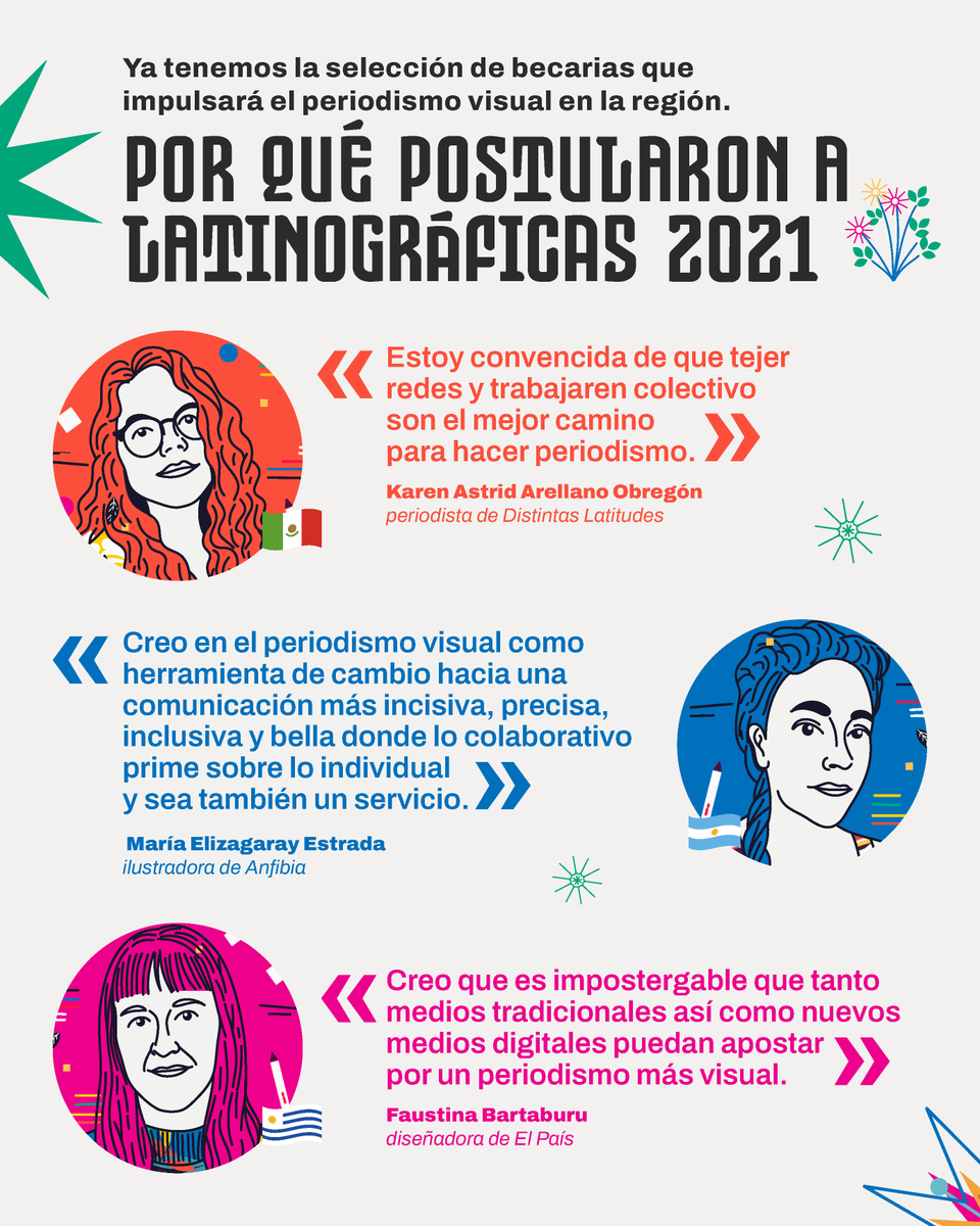 latinograficas's tweet photo. 👥 Compartimos lo que nos escribieron @astridarellanoo 🇲🇽 @MariaElizagaray 🇦🇷 y @fausbartaburu 🇺🇾, 3 de las 9 becarias que participarán de esta edición de Latinográficas, el programa que impulsa el periodismo visual ⚡️
👉 Leé más en: https://t.co/EdVpjygXOT https://t.co/P2KJVm2M2m