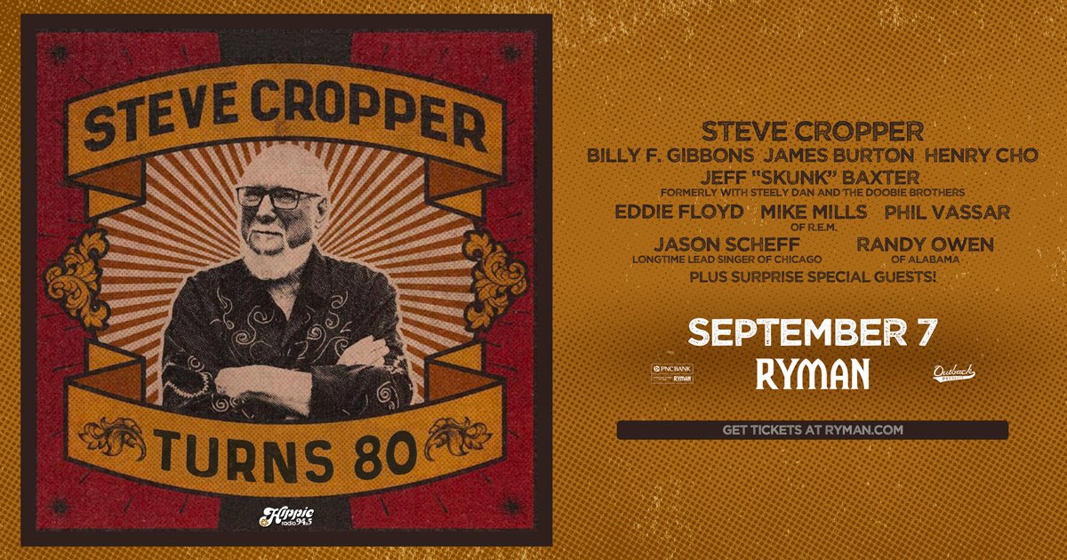 ON SALE NOW 🌟 Steve Cropper's 80th Birthday Bash: An All-Star Concert Celebration at The Ryman on September 7!

Get tickets here: bit.ly/SteveCropper80