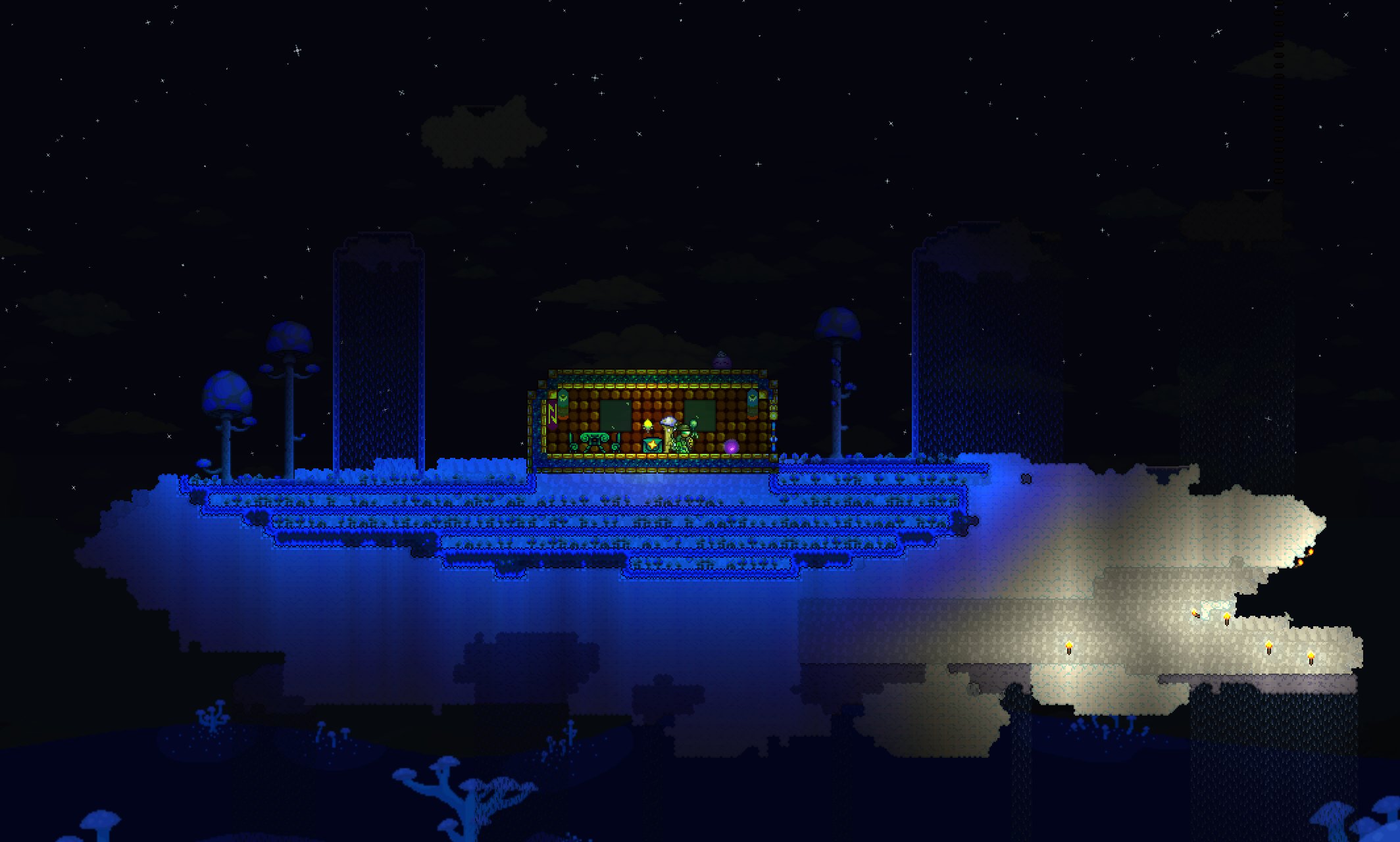 Twitter 上的 ジェットｐ ニコ生主 Terraria Terraria学会 本日の進捗度 1 キノコ君用空島キノコバイオーム 2 プランテラkbf バルブ ライフフルーツ農場完備のジャングル地下タウン 3 ハード用ダンジョン狩場 皆さん建築 作業ありがとうございます T Co