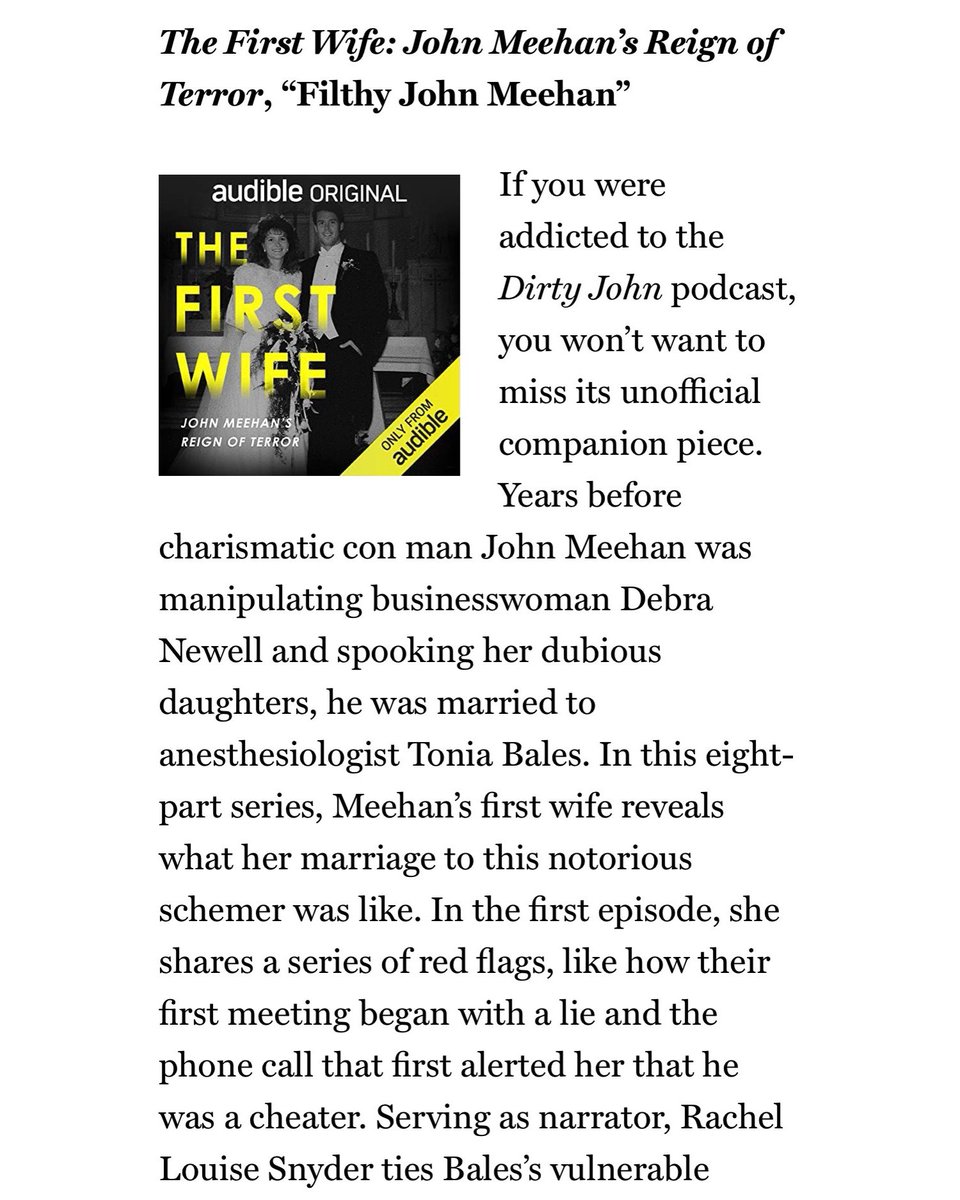 laurarichards99's tweet photo. Listen to #TheFirstWife: John Meehan’s Reign of Terror on @audible_com https://t.co/Zpc3hwkN3S Thanks for featuring @vulture @RLSWrites #DirtyJohn #WomenMatter #CoerciveControl #Stalking https://t.co/iUkZF0eIcc