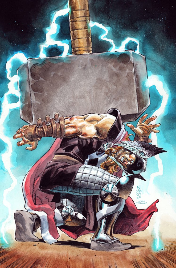 RT @NicKlein: Heres my THOR 16 cover undressed (oh my). Mixed media on paper. https://t.co/RIygz4Wfh5 https://t.co/fFuHH1Lkws