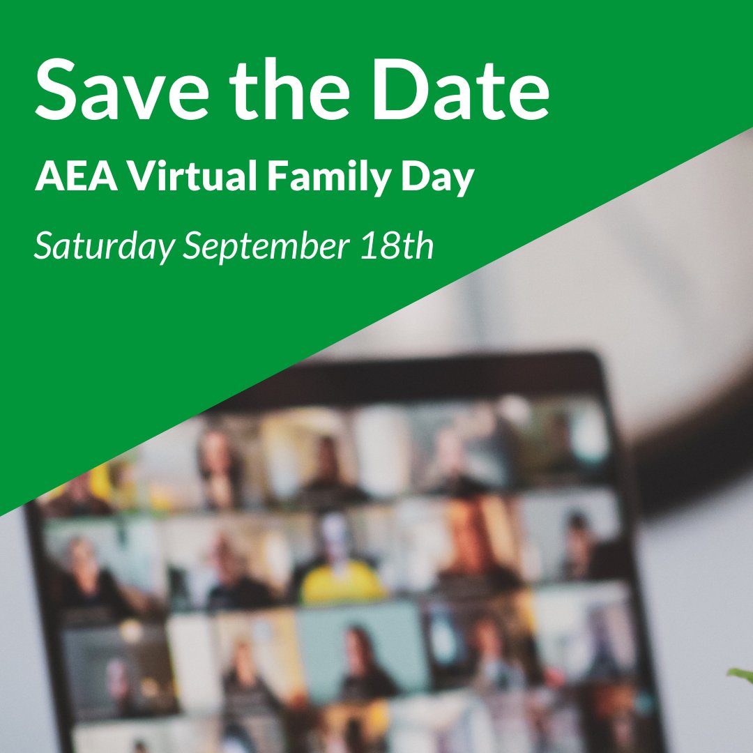 Mark your calendar for the AEA Virtual Family day on Saturday, September 18th! A day to connect with others, learn, and do! #AEAFamilyDay2021