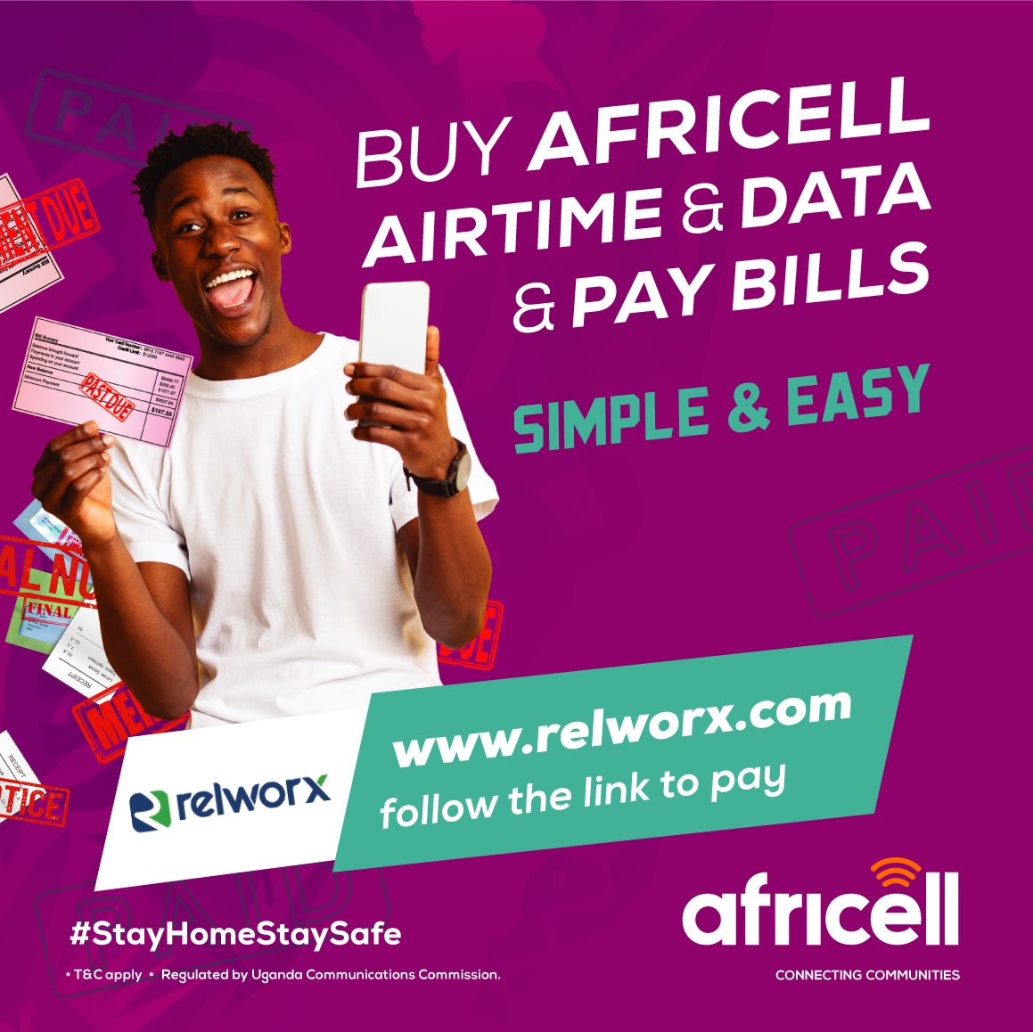 Buy Africell Data, Airtime and Pay Bills using relworx. Visit relworx.com and follow the link to get started. #AfricellServices