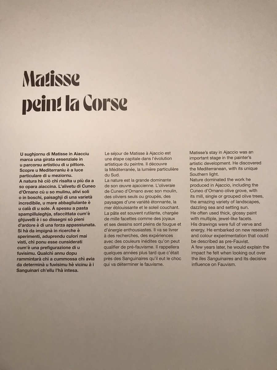 ElisabethVoll's tweet photo. Félicitations @MuseedelaCorse pour son expo de grande qualité sur #Matisseencorse. assemblage inédit, scénographie consciencieuse, et lumières incandescentes sur une île qui libère les gestes, les regards, les poètes. https://t.co/YMilyzwJFI