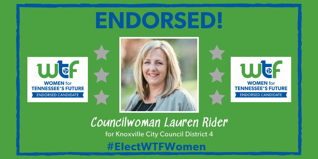 WTF is proud to endorse <a href="/LaurenTRider/">Lauren T. Rider</a> for re-election to the Knoxville City Council in District 4! 

Join WTF in supporting Councilwoman Rider by making a donation to her campaign online: bit.ly/WTFforLaurenRi…

Together, we can Re- #ElectWTFWomen in #Knoxville!