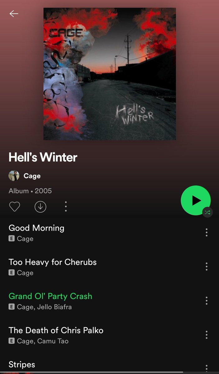 Hell's Winter by <a href="/Cagewm/">Cage</a> is one of the most important rap albums of all time. It's back on <a href="/Spotify/">Spotify</a> for your listening pleasure. What's your favourite track off the album? #cage #hellswinter 🔥🔥🔥🔥🔥🔥🔥🔥🔥🔥🔥🔥🔥🔥🔥🔥🔥