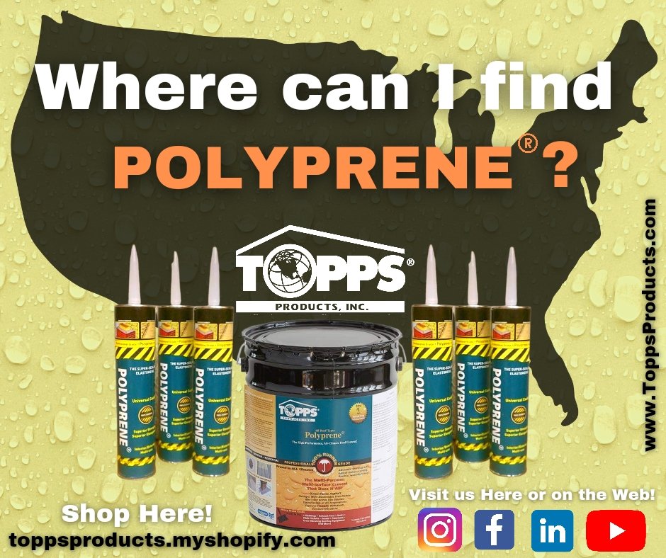 Where can I find POLYPRENE®?🤷‍♂️

Contact us Today for help finding a distributor or 
Shop now here!
toppsproducts.myshopify.com

#roofrepair #roofing #Roofinglife #commercialroofingproducts #commercialroofing #reapirmyroof #roofingexperts #buildingowners #facilitymanagers