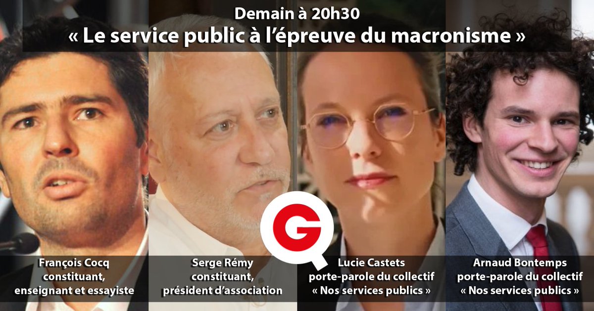 "Le service public à l'épreuve du macronisme"

Demain à 20h30, les Constituants reçoivent @LCastets et @arnaudbontemps, porte-paroles du collectif @nosservicespub, pour parler des ravages du #servicepublic français par les politiques austéritaires 