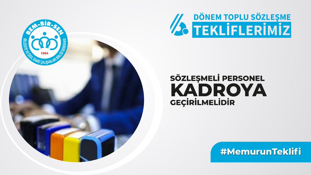 6. Dönem Toplu Sözleşme Yerel Yönetim Hizmet Kolu Tekliflerimiz;

“Sözleşmeli Personel Kadroya Geçirilmelidir”

#MemurunTeklifi