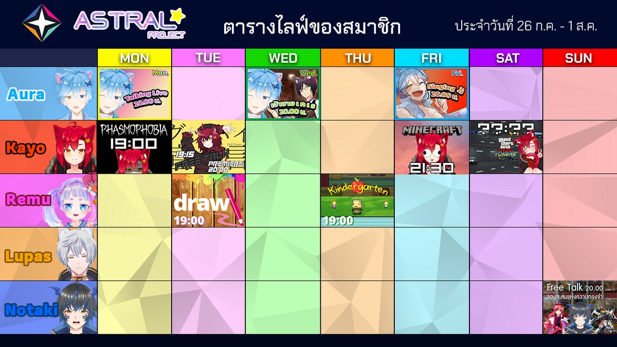 ArcaniaProjectV's tweet photo. ตารางไลฟ์ประจำสัปดาห์ที่ 4 มาเเล้วนะทุกคน อย่าลืมมาดูกันน้า
#AstralProjectV #AstralUpdate https://t.co/8mG4BXxKC1