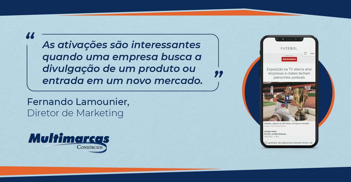 multimarcas's tweet image. ⚽️Há algum tempo a Multimarcas Consórcios se posiciona por meio de ações no futebol, que vão desde patrocínios à criação de produtos personalizados, como o Consórcio da Massa. 

👉🏾Saiba mais: bit.ly/3y7NXFR

#MultimarcasConsorcios #TimeMultimarcas #marketingesportivo