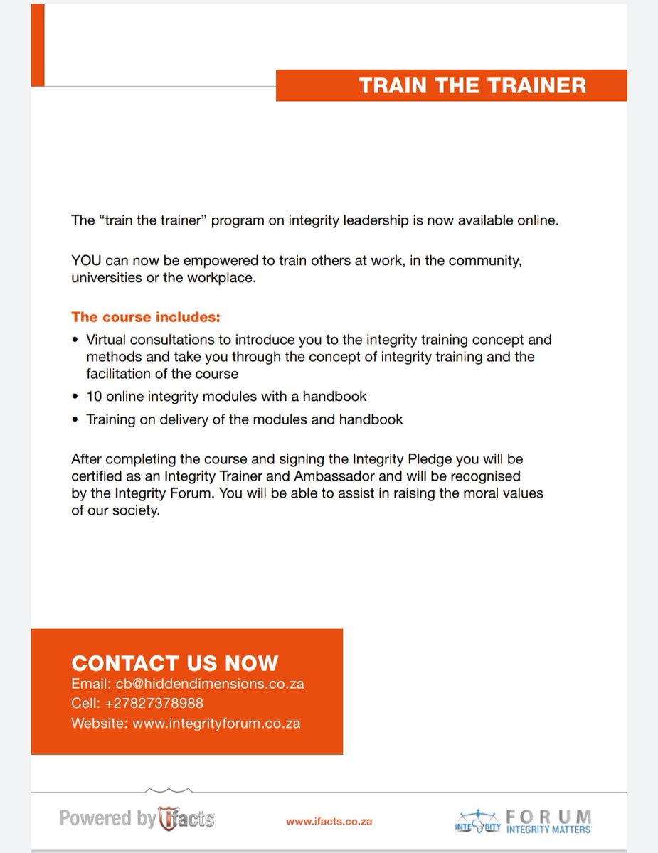 charisbloomberg's tweet photo. @ThuliMadonsela3
@JJ_Stellies
"Train the Trainer" on Integrity Leadership &amp; help raise the Integrity Meter! My partners IFacts &amp; I have launched this online program to develop Integrity in the workplace &amp; Universities! 
#IChooseIntegrity 
#Inegritytalks https://t.co/HhGr3DT3it