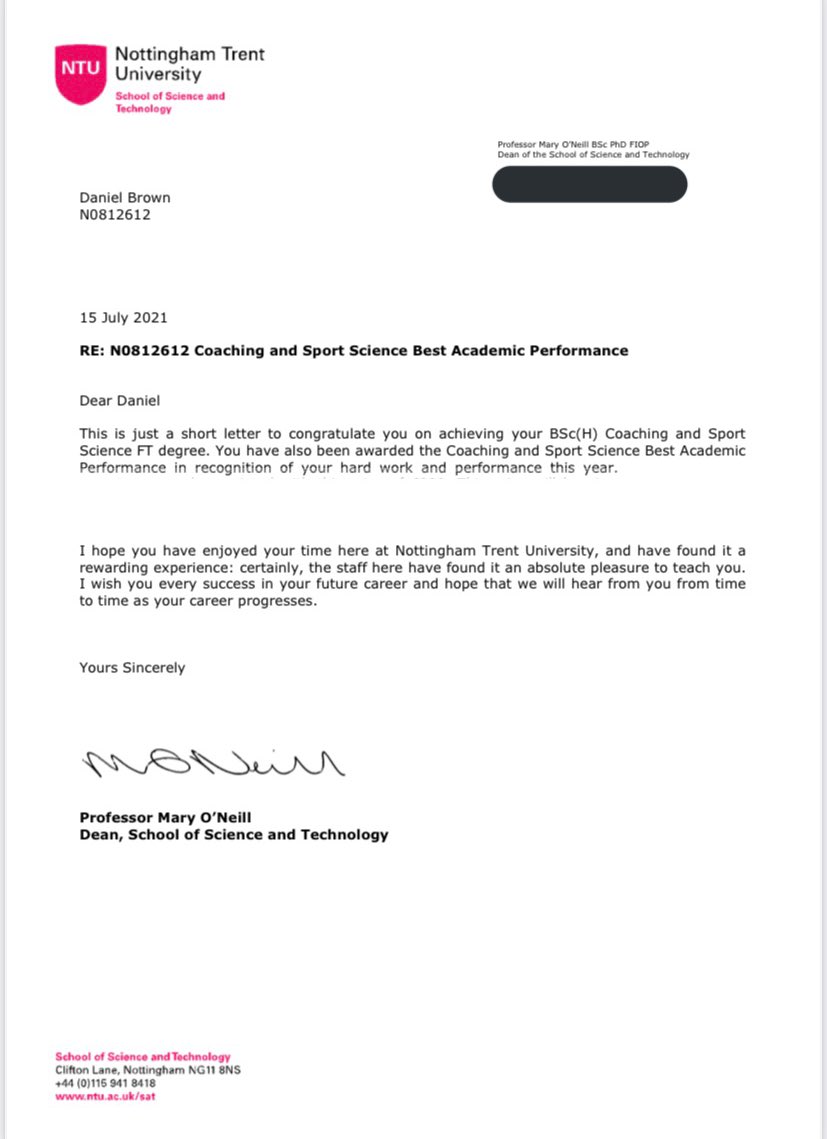 DBrown_PE's tweet photo. Immensely proud to receive the Coaching &amp; Sport Science Best Academic Performance award @TrentUni and to be graduating with a 1st Class Honours! Onto the next chapter of my journey; training to become a PE teacher!👨‍🏫 @ILSCITT @RedhillTSA https://t.co/HfkJiOWXYY