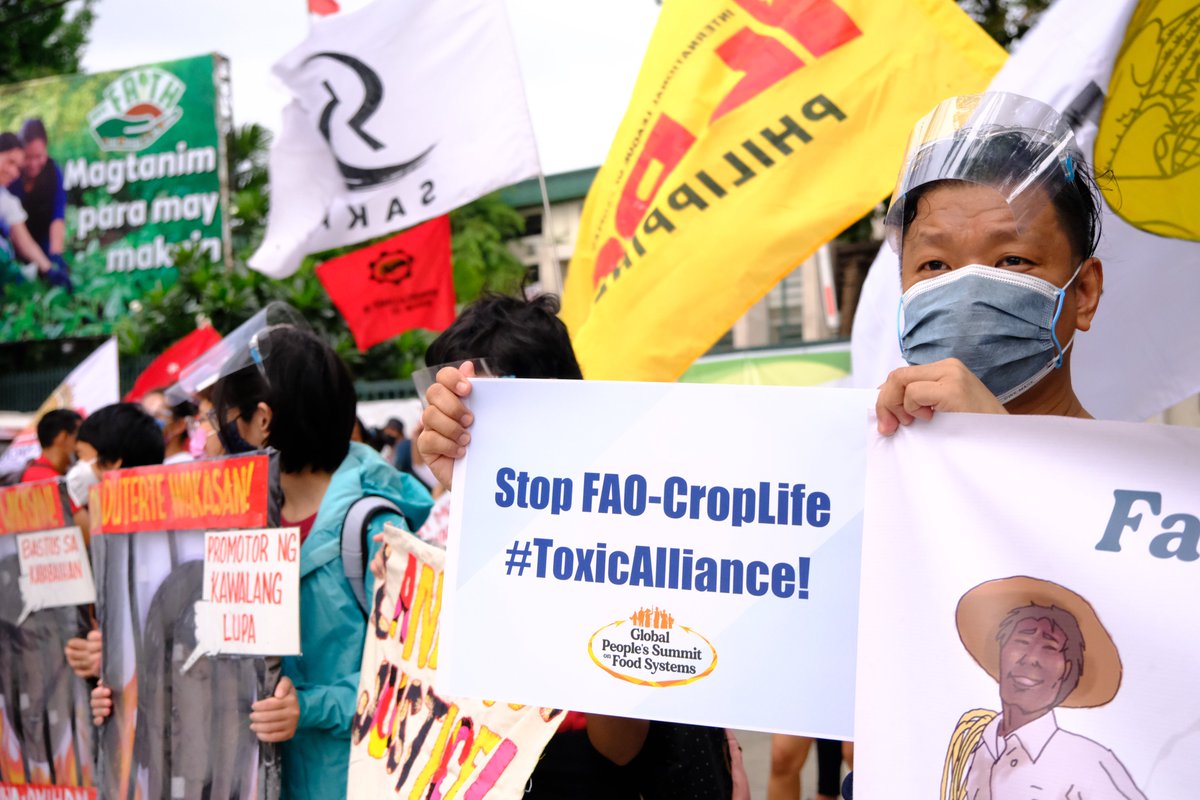 PANAsiaPacific's tweet photo. As the UN @FoodSystems Pre-Summit begins in Rome, we joined the @OurFoodSystems protest in the Philippines to urge @FAO to end its #ToxicAlliance with @CropLifeIntl, or the world's largest agrochemical & seed TNCs.
Stop the TNCs, #AgroecologyNow!
#SiegeTheSummit https://t.co/eKBfV7ezAy