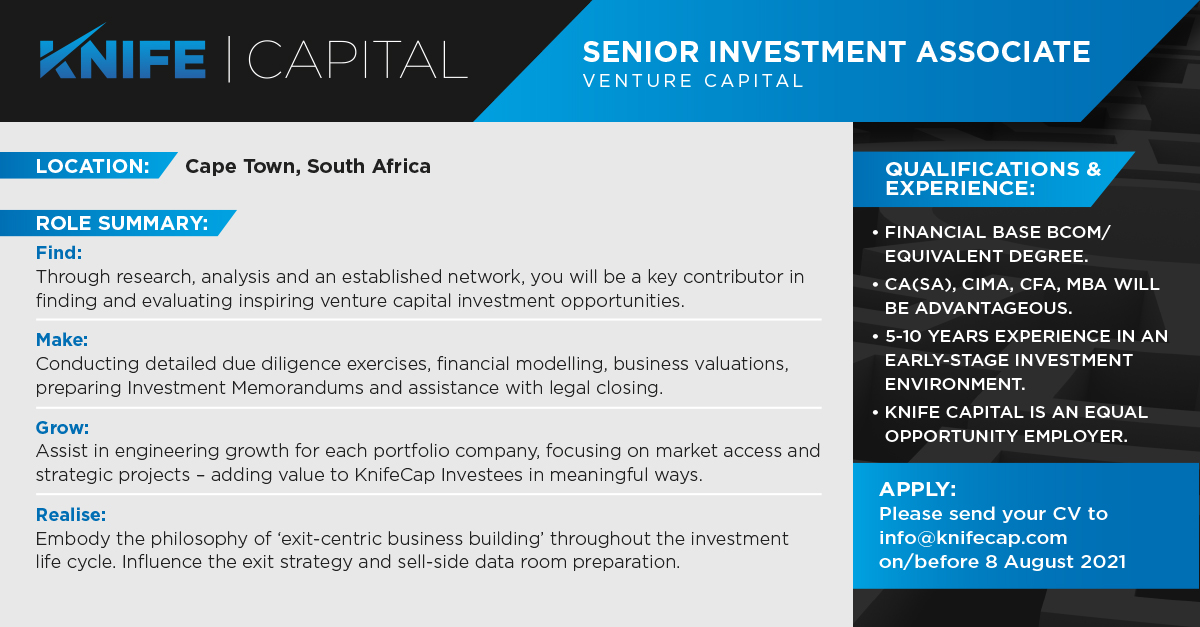 Starting our one-way video interviews with the top Candidates we have so far for <a href="/KnifeCap/">Knife Capital 🔪</a> Senior Associate role. (Using local startup <a href="/wearewamly/">Wamly</a> for the seamless process). 2 weeks left to apply. More details here: savca.co.za/members-vacanc…