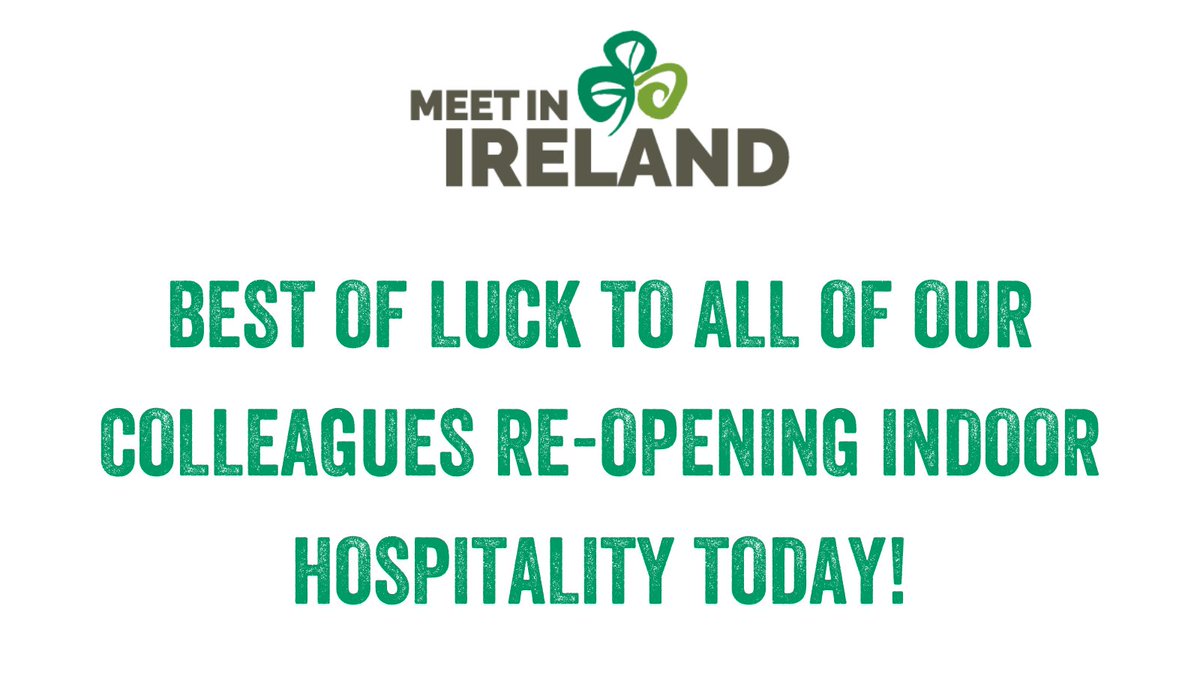 The very best of luck to each and every one of our colleagues re-opening their doors for indoor hospitality today. Wishing you all every success. #TourismTogether 

<a href="/Failte_Ireland/">Fáilte Ireland</a>