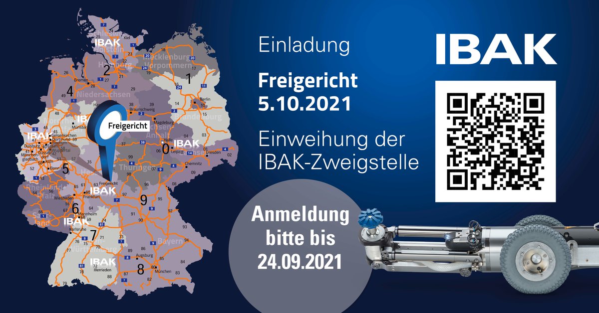 IBAK's tweet photo. Am Dienstag, 5. Oktober 2021, laden wir zur #Einweihung in unserer Zweigstelle #IBAK-Mitte in #Freigericht ein! Anmeldungen werden bis 24.9.21 per Mail an mailing@ibak.de erbeten. Details (auch für #Mitaussteller) unter dem folgenden Link.
https://t.co/n7MLaL1Mm6 https://t.co/YeVTCMZhnd