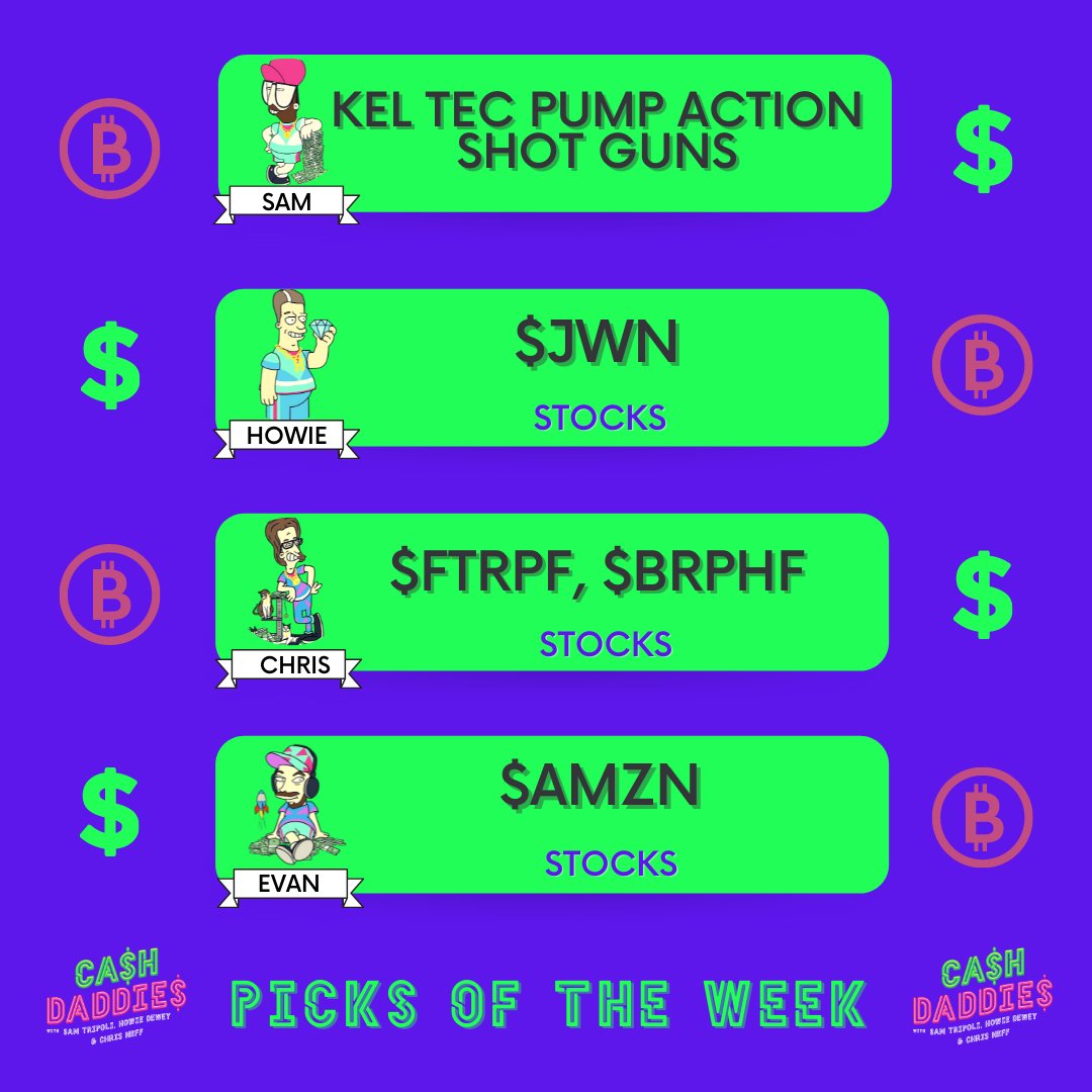 cashdaddiespod's tweet image. Good morning! Here&apos;s a Monday morning recap of our weekly picks. Episode #50 coming soon!
As always, Invest at your own risk. 🤑
#weeklypicks #StockMarket #MondayMotivaton