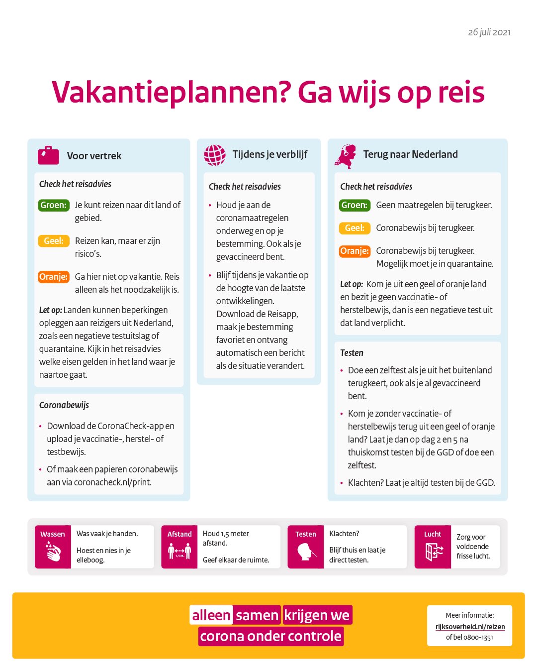 Rijksoverheid On Twitter Alle Eu Landen Staan Per 27 Juli Op Groen Of Geel Alleen Bij Een Nieuwe Virusvariant Wordt Een Land Oranje Bij Terugkeer Uit Een Geel Land Is Voor Reizigers Zonder