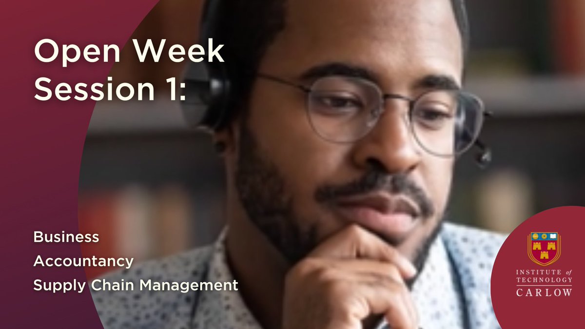 Our first online #OpenWeek info session is @7pm today. It's focused on our #Business, #Accountancy & #SupplyChainManagement courses.
#LiveLearnLead #LifelongLearning #itcarlowlifelonglearning #parttimecourses #parttimeeducation #businesscourses #accounting @itcarlow @ITC_Wexford