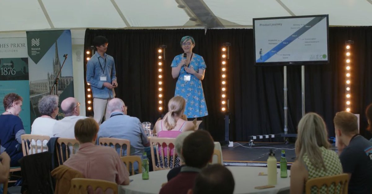 HedgehogHolly's tweet photo. Cannot believe I pitched in front of a crowd at @SyncNorwich last night😱So proud of our team, who were always there at 8am and came up with an amazing idea despite pivoting twice! Everyone was so supportive, the team, all the mentors, I couldn't have done it without them💙 https://t.co/tOAS5vrHsi