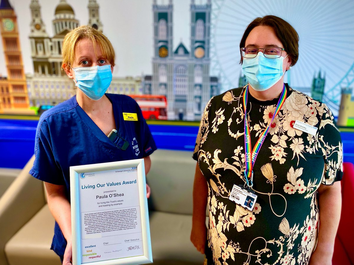 geshNHS's tweet photo. Congratulations to Eibhlin Cleary, Gemma Cohen and Paula O’Shea, who have all received Trust Values Awards after being nominated by a patient they were caring for on GICU.

All three were presented with their awards by our Chief Operating Officer, Anne Brierley.

Well done all! https://t.co/LHIxg8iPQb