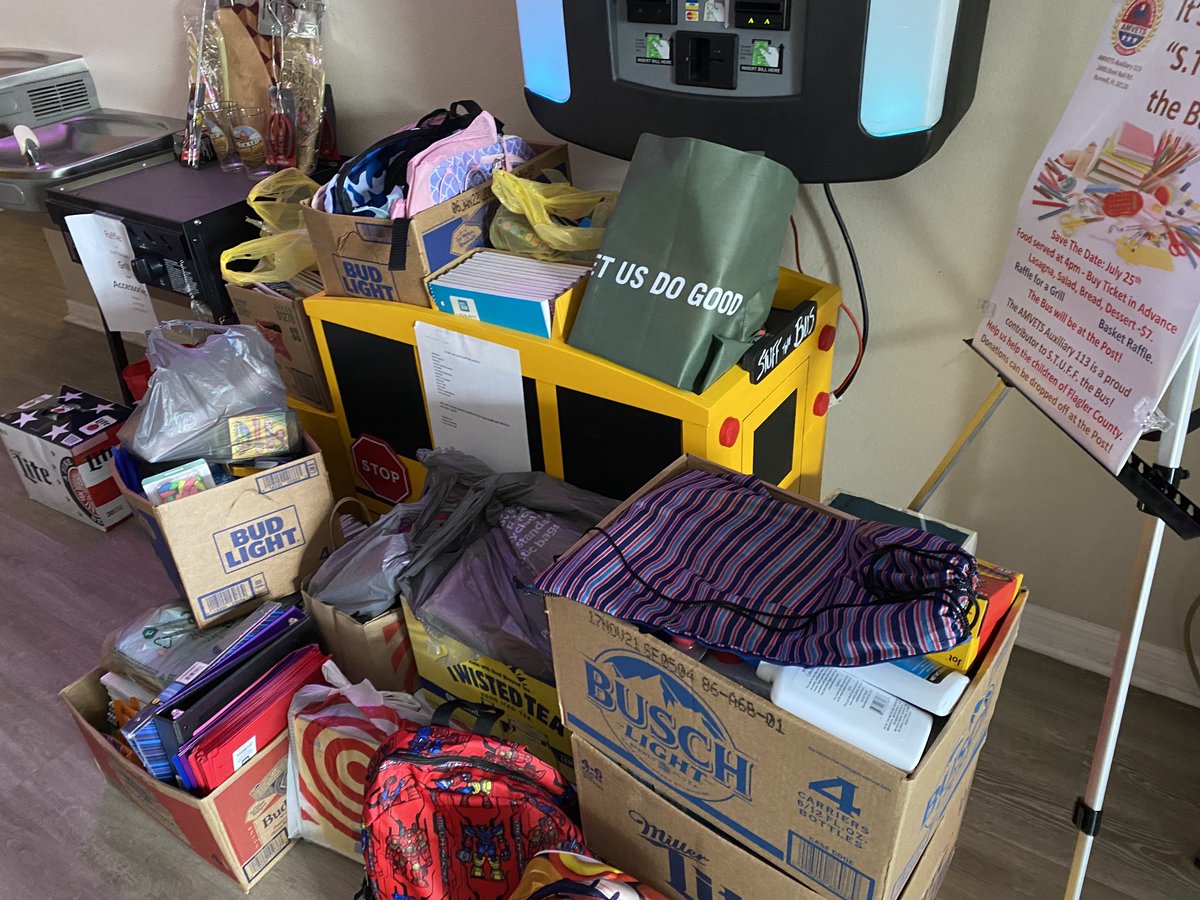 Thank you Amvets Post #113 for your amazing support. We are so thankful for your awesome $2,500 donation to our STUFF Bus program and all of the supplies. The students in @flaglerschools are grateful for your support.