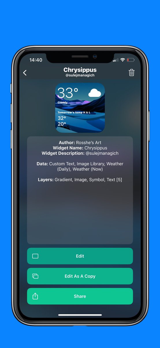 DesignByRoss's tweet image. Hi peeps what’s up 👋🏼 

Here one small weather widget for you!
Nice and clean 😉

Photo in widget is from @AR72014 

#ios15beta #Widgy