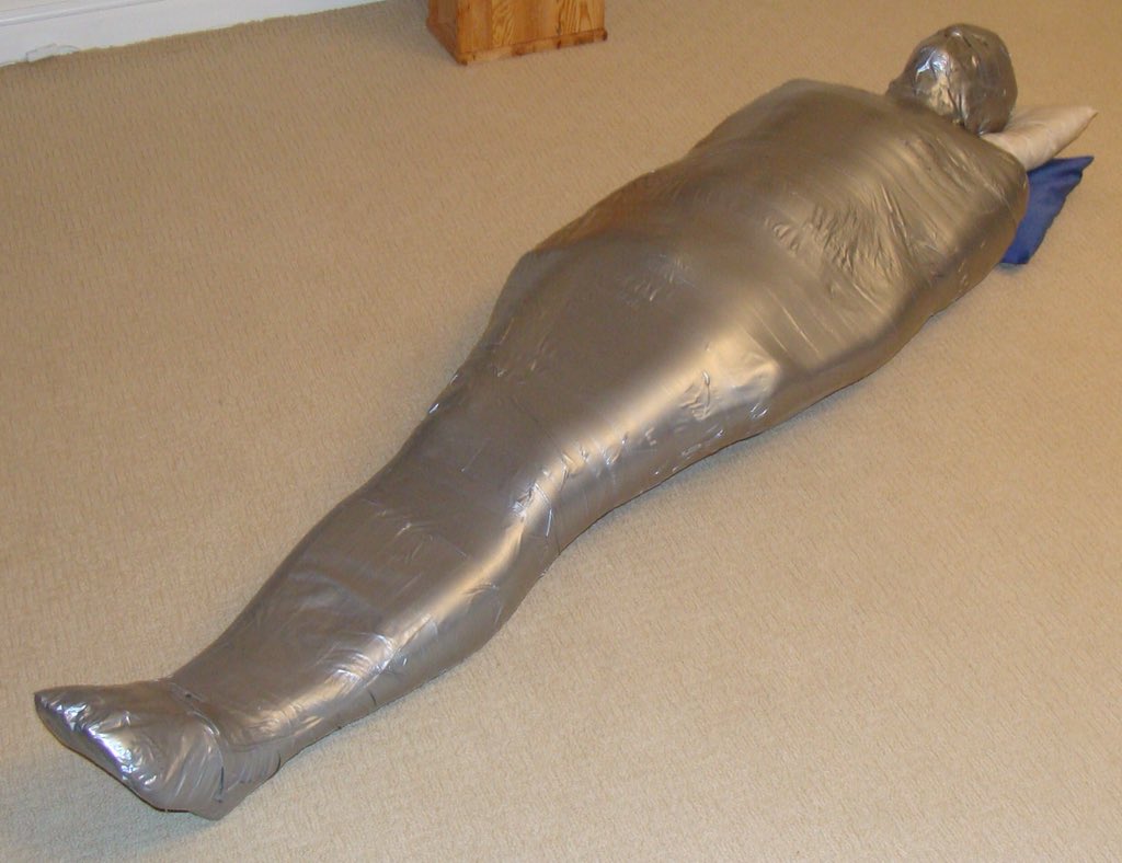 sarahb45's tweet photo. #mummificationmonday
From 2009 unbelievably...
Funnily enough the vacuum bag arrangement made very little difference to the sensations...I was so tightly packaged in the tape the extra restraint didnโt register!
Breathing through the tube was kinky though... https://t.co/zaRRIT8aDu