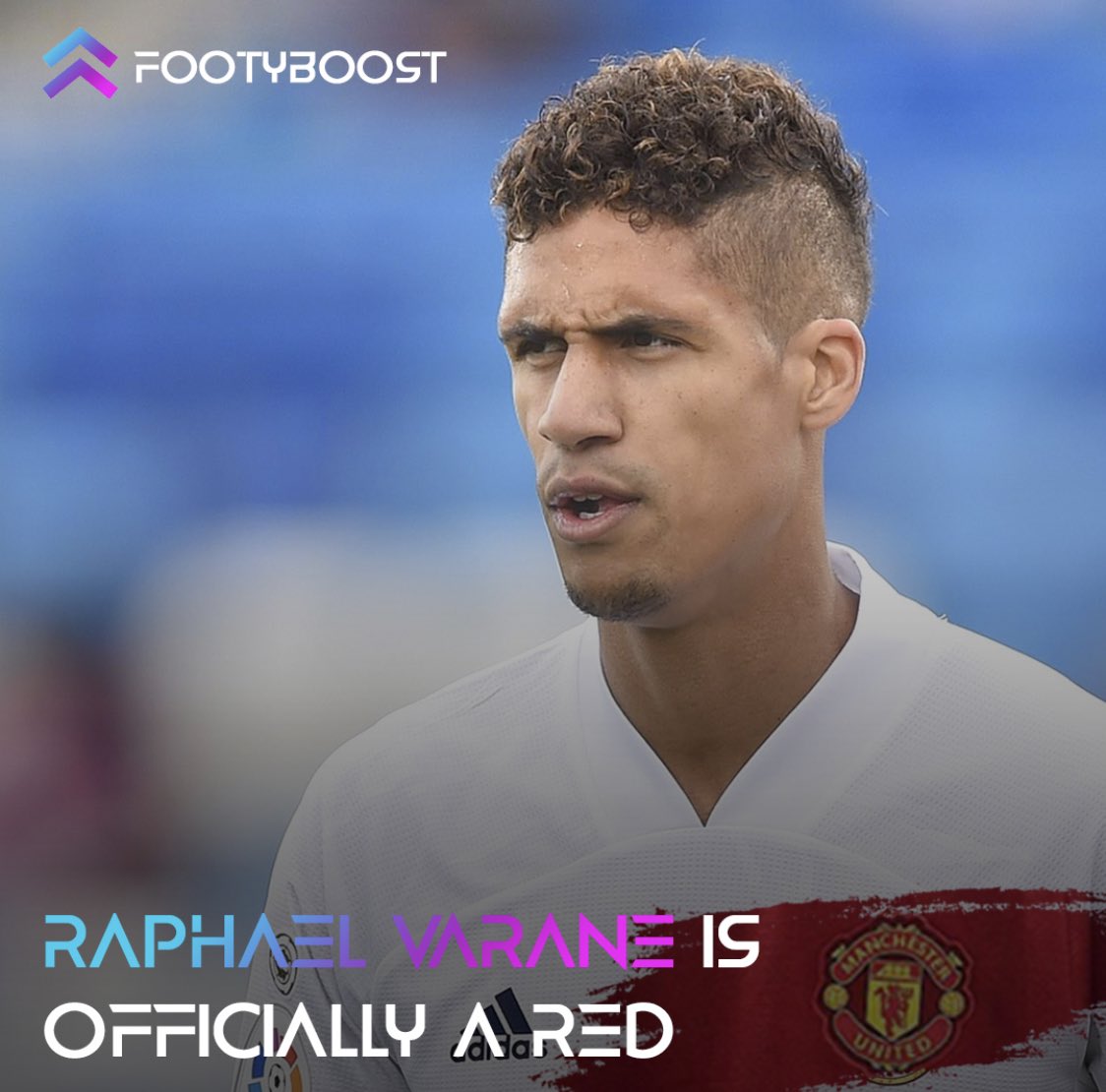 footyboost's tweet photo. 🚨BREAKING NEWS🚨: 

Done and confirmed Varane is a red , Fabrizio ‘HERE WE GO’ confirmed it , both clubs agree on a 45 million pound fees , Ole played big part in bringing him to united 

#ole #Unitee #PremierLeague https://t.co/FNhq3WuZIY