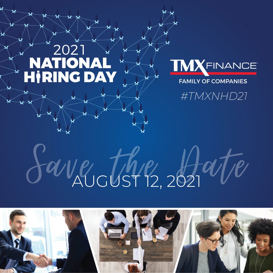 Meet with our teams and learn about joining the #TMXFamily during National Hiring Day on August 12th! bit.ly/372lJ3m