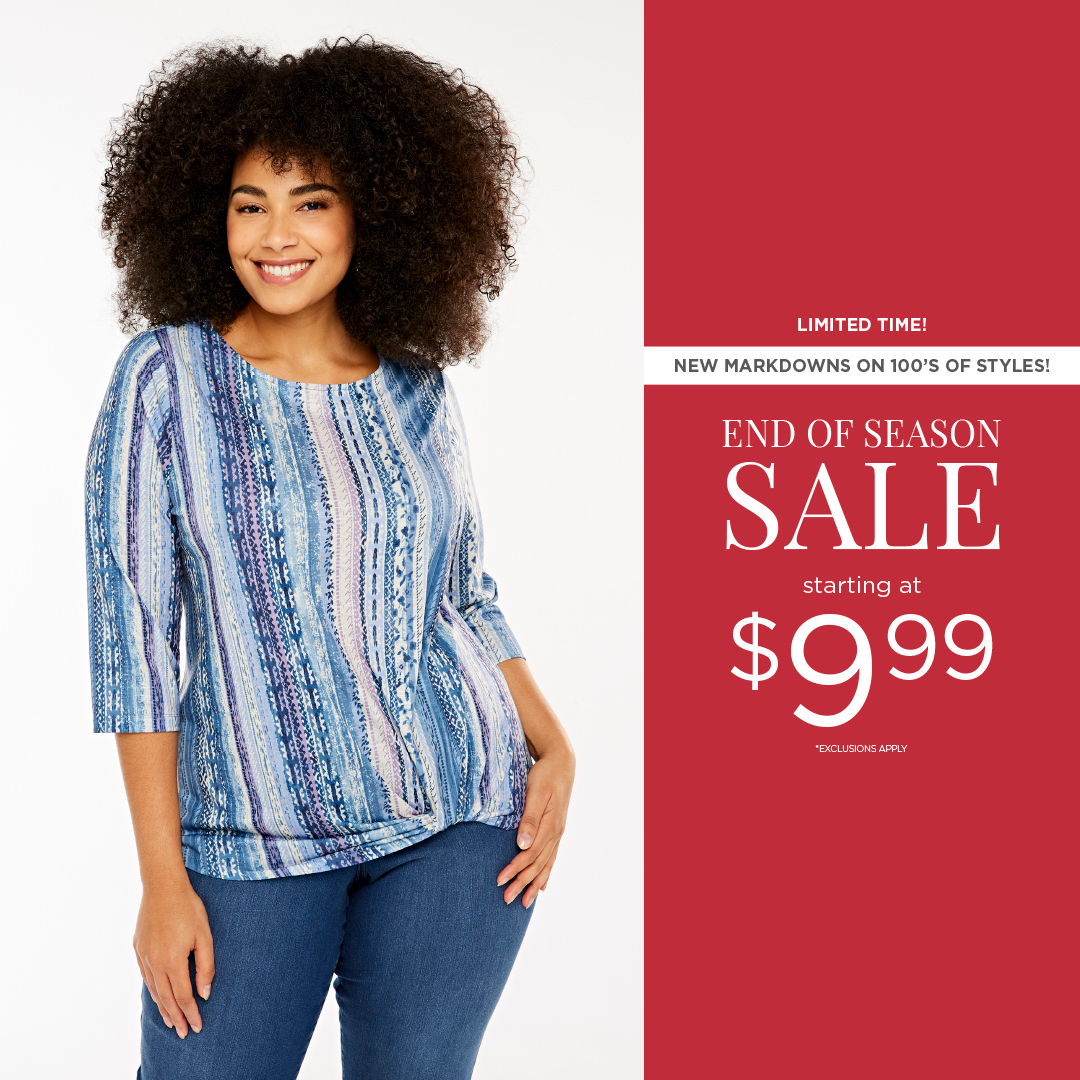 CBanksStyle's tweet image. Our End of Season Sale is on! Save on 100's of styles with fashion items starting as low at $9.99. Don't miss your chance to shop the hottest 🔥 deals of the summer!

Shop End of Season Sale:
christopherandbanks.com/sale-and-clear…