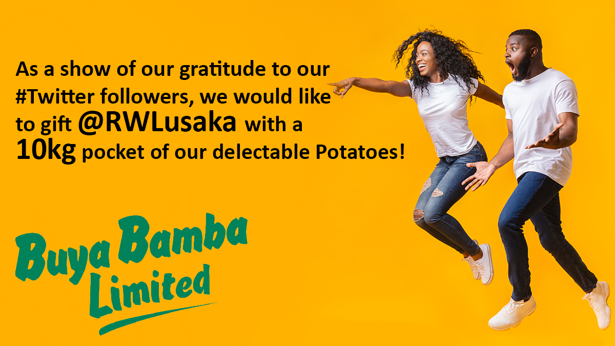 Buya_Bamba's tweet photo. 📢Winning a 10kg pocket of @Buya_Bamba #potatoes
Huge Congrats to @RWLusaka our final June 2021 #RT #winner 👏👏🇿🇲
* Please check your inbox.
Thank you for supporting #local #localbusiness
#BuyaBamba #Zambia #producelocal #buylocal #local #supportlocalbusiness #ZedTwitter https://t.co/DZdV4RMehd