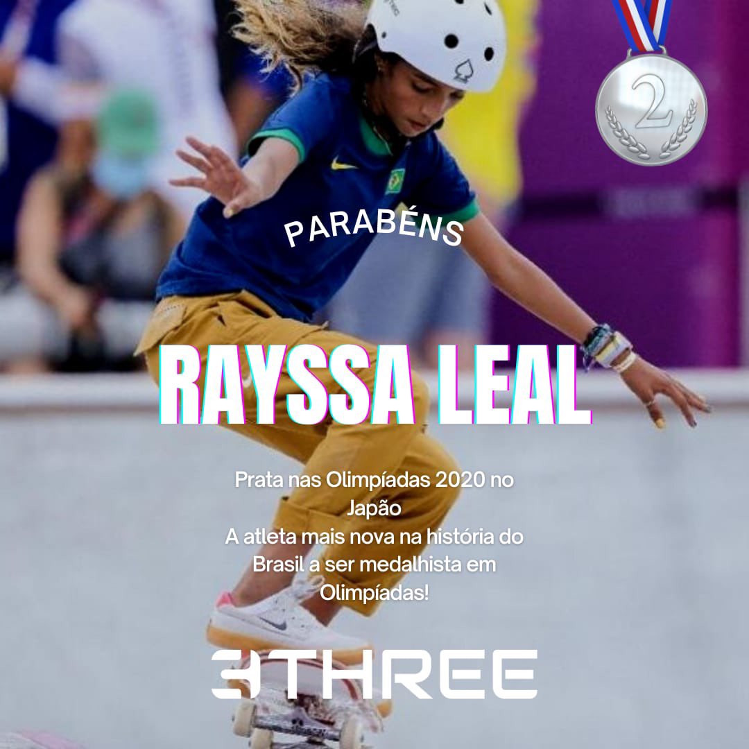 grupothree's tweet photo. A three parabeniza @Rayssa_Leal_Sk8  pela prata no skate street. 🥳
#Tokyo2020 #BRA https://t.co/anXn3MTgEO