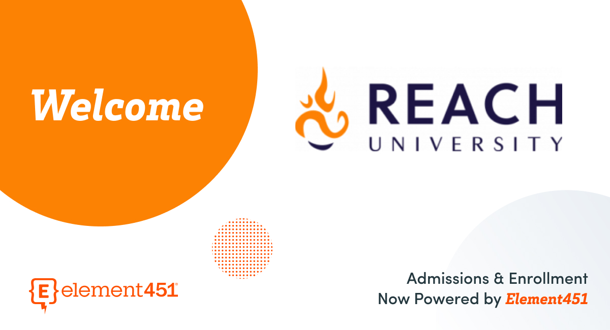 We're excited to announce our newest partner, @ReachUniversity 🎉🎉🎉

Welcome to the @Element451crm family!

#Admissions #CRM #EMchat #EnrollmentMarketing