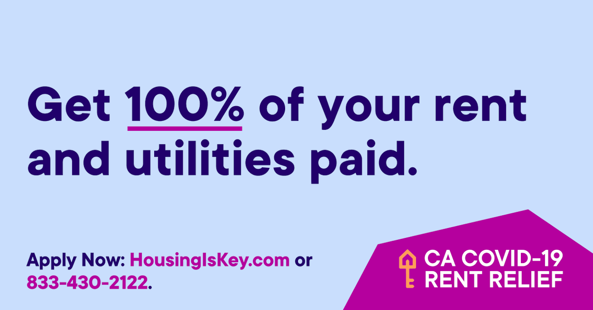 CRC_SantaCruz's tweet photo. Wonderful news for California tenants and landlords- there are funds to recover 100% of past due rent and utilities! The process is easy and quick. The Covid-related eviction moratorium has also been extended to Sept. 30. 
https://t.co/EOWLdORjYF https://t.co/9TrFryBxH1