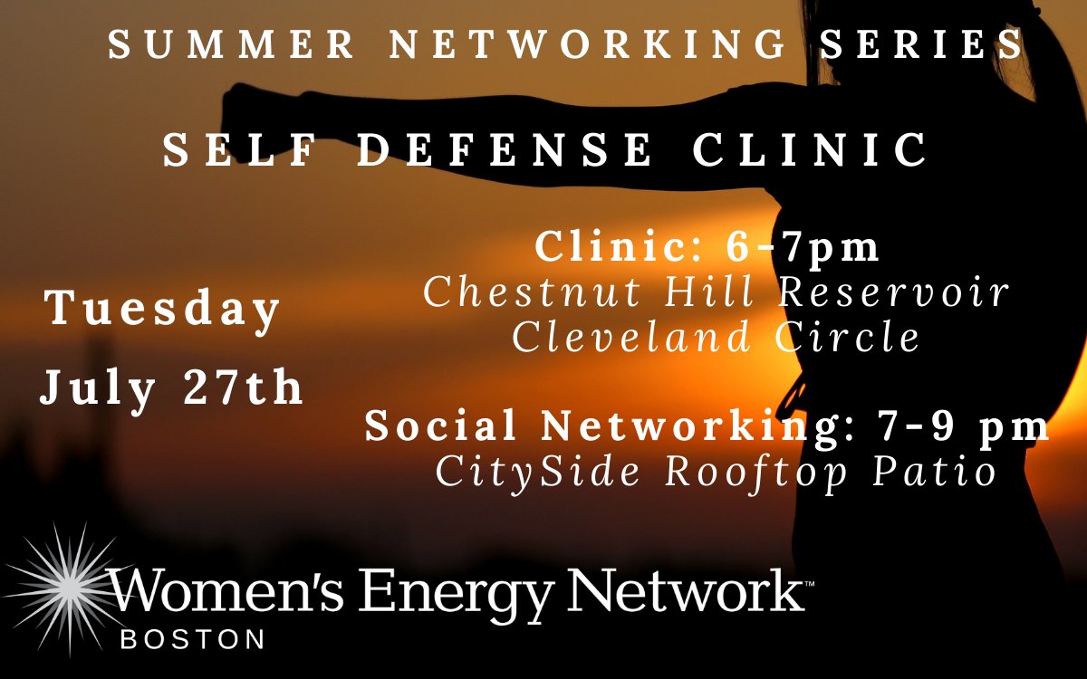 Join #WEN Boston for our 2nd Summer Networking Series -  Self Defense Seminar followed by a Summer Evening Networking.

When: Tue, July 27, 2021
Time: 6-7pm / networking 7-9pm
Where: Chestnut Hill Reservoir/Cleveland Circle

Limited Spots! Register here: buff.ly/3iRPIQO