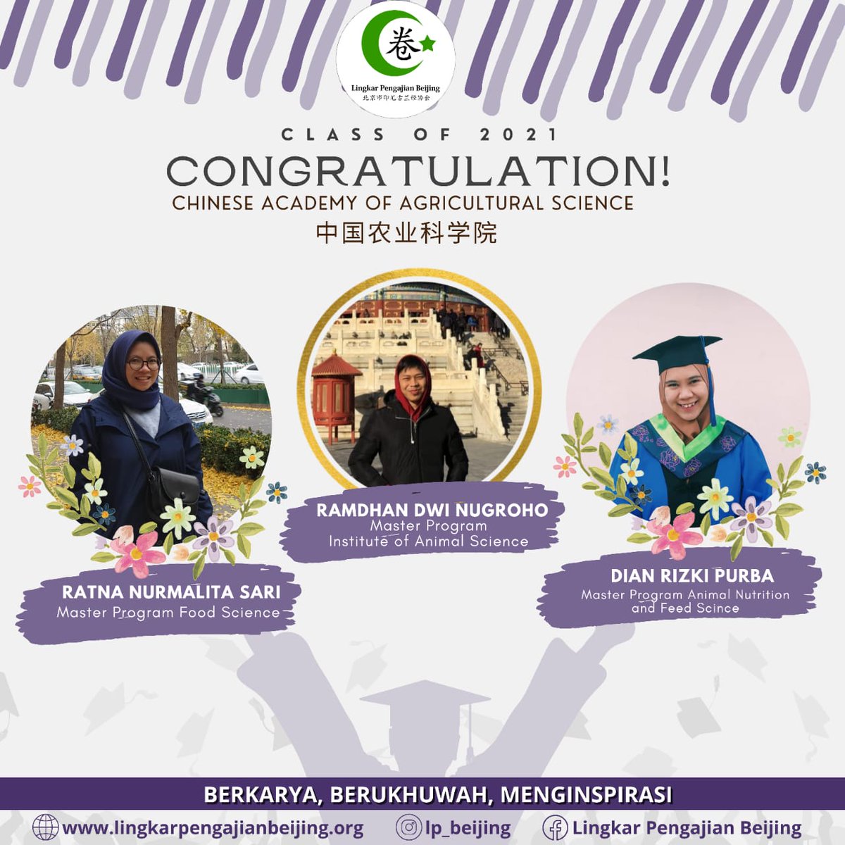 lpbeijing's tweet photo. 🎓 Graduation Class of 2021 🎓

Assalamu'alaikum Warahmatullahi Wabarakatuh

Barakallah Fii Ilmi untuk teman-teman yang sudah berhasil menyelesaikan pendidikan di tahun ini. Tak henti-hentinya rasa syukur selalu panjatkan kepada Allah SWT atas pencapaian luar biasa ini. https://t.co/eCL097cRVY