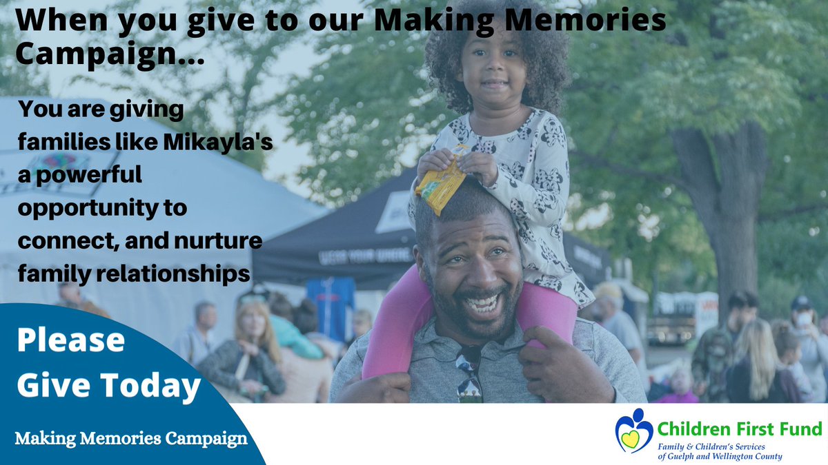 Supporting costs like admission fees, transportation, food and other required supports, your gift gives our families an incredible opportunity to participate in a family outing, or home-based activity together this year.

Donate today at fcsgw.org/makingmemories/
