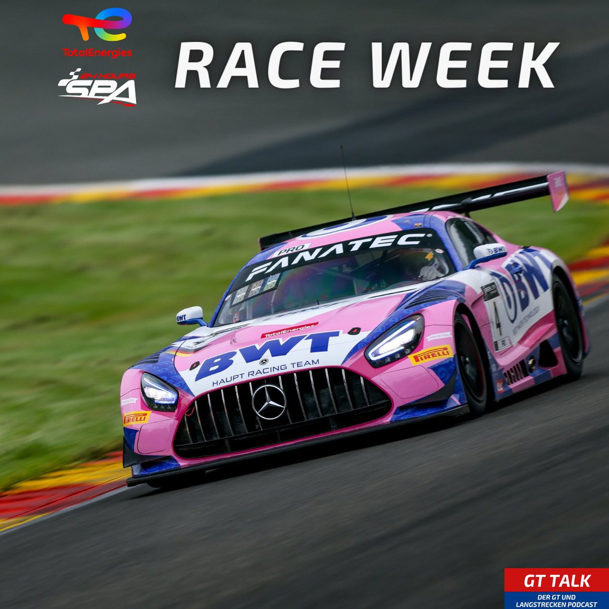 GTtalk_de's tweet photo. #Raceweek mit dem @24HoursofSpa.
Mit über 60 Fahrzeugen wird der Ardennen-Klassiker mal wieder ein hart umkämpftes Rennen.
Die Vorschau hört ihr am morgigen Dienstag auf @meinsportpod und überall wo es Podcasts gibt.
Photo: Mercedes-AMG https://t.co/ylAgj3VKLg
