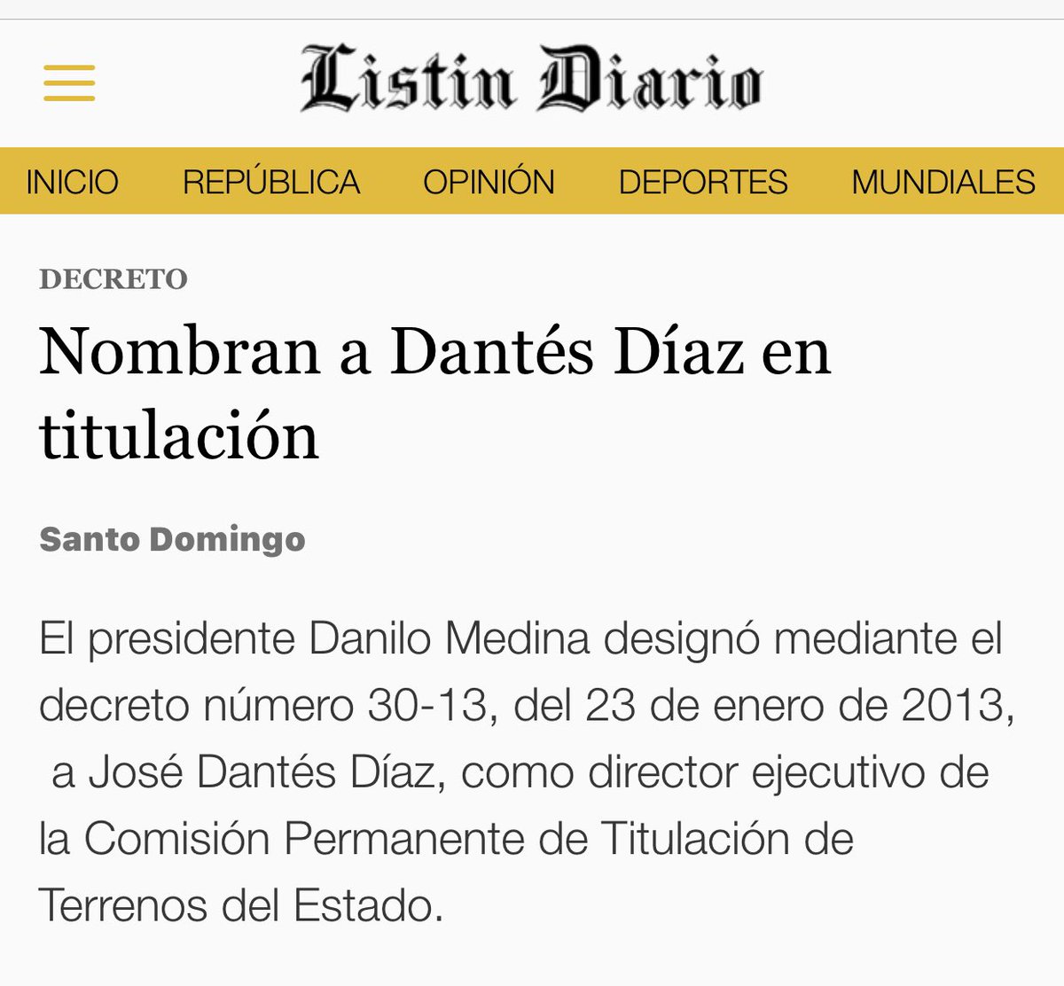 DeyaniraGomezH's tweet photo. …En 2013, el presidente @DaniloMedina designa mediante decreto número 30-13, del 23 de enero de 2013, a @josedantesd, como director ejecutivo de la Comisión Permanente de Titulación de Terrenos del Estado (#CPTTE), cuyo objetivos principales son: concertar, apoyar y promover… https://t.co/V3RMyLtcFM