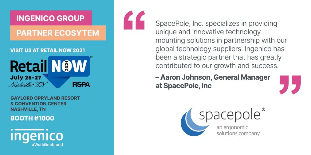IngenicoNA's tweet photo. Looking for creative mounting solutions for your Ingenico devices? Visit our partner @SpacePole_Inc and learn more at their booth. Don't forget to ask for a demo! #IngPartner @InsideRSPA #retail https://t.co/7RU5bb2p9n