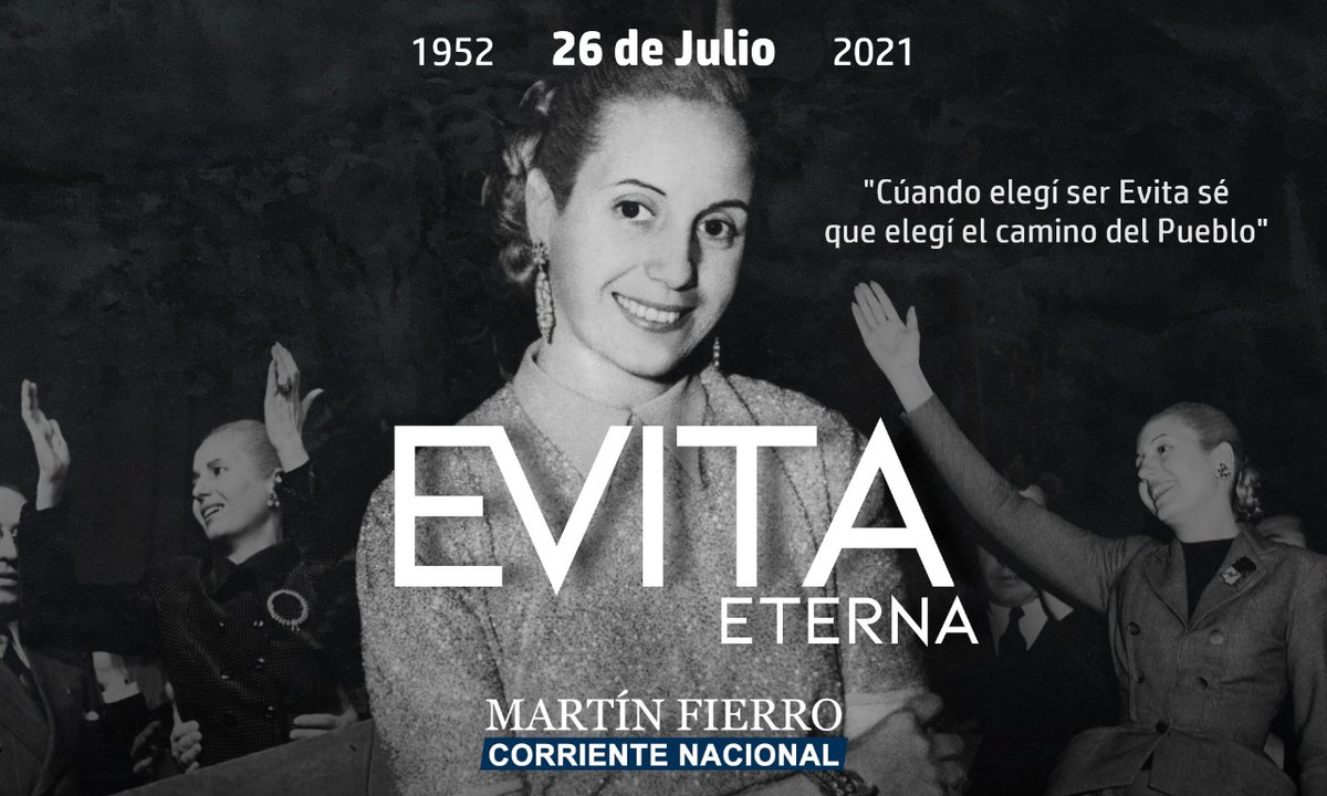 MartinFierroCN's tweet photo. EVA INMORTAL

Poco vale la política si no se la piensa para construir una sociedad más justa, libre y soberana  para todos y todas. ¡Eso es Eva Duarte! 

#EvitaEterna 
#CorrienteNacionalMartínFierro https://t.co/KrMed4D8gi