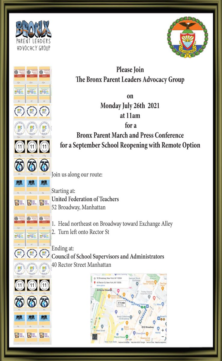 MOREcaucusUFT's tweet photo. TODAY 7/26 11am: Join us & @bxparentleaders to March for a Remote Option this fall starting at @UFT HQ 52 Broadway to @FollowCSA HQ 40 Rector St! #RestoreRemote #RallyForRemote https://t.co/EyLM1wYOuM