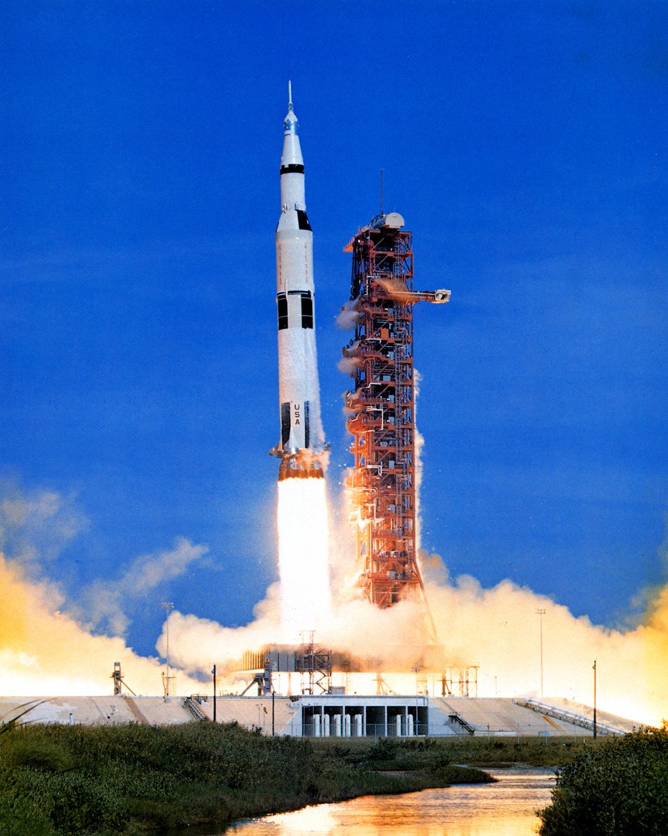 Apollo 15 at launch as it leaves the launch pad.