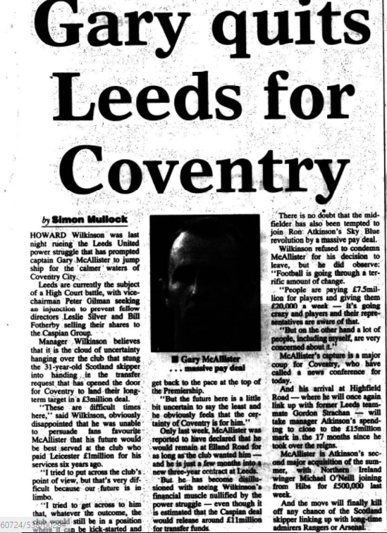 LUSCgriffinLUFC's tweet photo. Despite denials by #lufc &amp; Gary McAllister himself pledging his future to the club, he joined Coventry (24th July 1996). Howard Wilkinson blamed the power struggle for #EllandRoad that was in the high court but Leeds had still just bought Lee Bowyer &amp; were about to spend again... https://t.co/q1iebEq7Kt